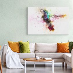 Tablou canvas pasare colibri acuarela multicolor pe fundal alb 1122 living 1 - Afis Poster pasare colibri pentru living casa birou bucatarie livrare in 24 ore la cel mai bun pret.