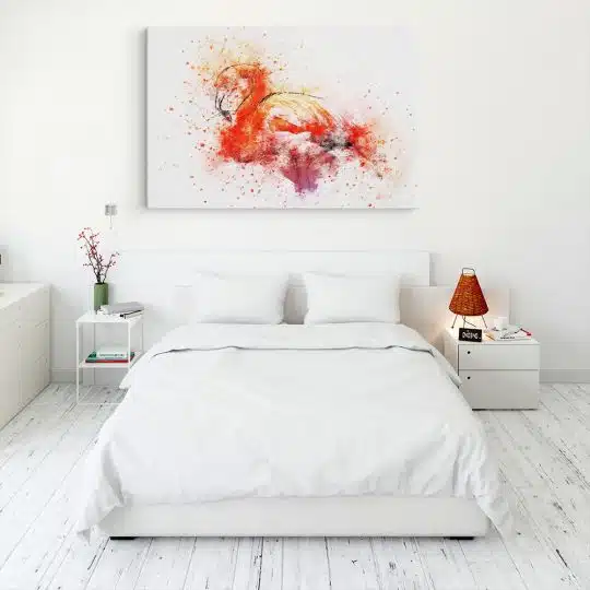 Tablou canvas pasare flamingo acuarela alb roz portocaliu 1185 dormitor 2 - Afis Poster pasare acuarela pentru living casa birou bucatarie livrare in 24 ore la cel mai bun pret.