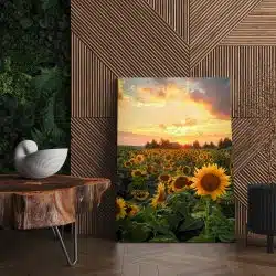 Tablou canvas peisaj apus floarea soarelui in nuante galben verde albastru living - Afis Poster peisaj floarea soarelui galben verde albastru pentru living casa birou bucatarie livrare in 24 ore la cel mai bun pret.