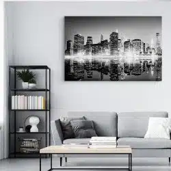 Tablou canvas peisaj de noapte cu zgarie nori alb negru 1023 living modern 4 - Afis Poster peisaj de noapte cu zgarie nori alb negru pentru living casa birou bucatarie livrare in 24 ore la cel mai bun pret.