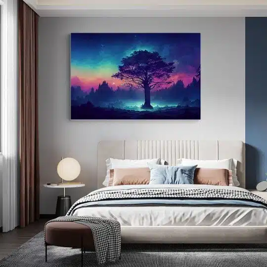 Tablou canvas peisaj fantezie padure neon la rasarit roz 1360 dormitor - Afis Poster Tablou cu copac fantezie peisaj fantastic pentru living casa birou bucatarie livrare in 24 ore la cel mai bun pret.