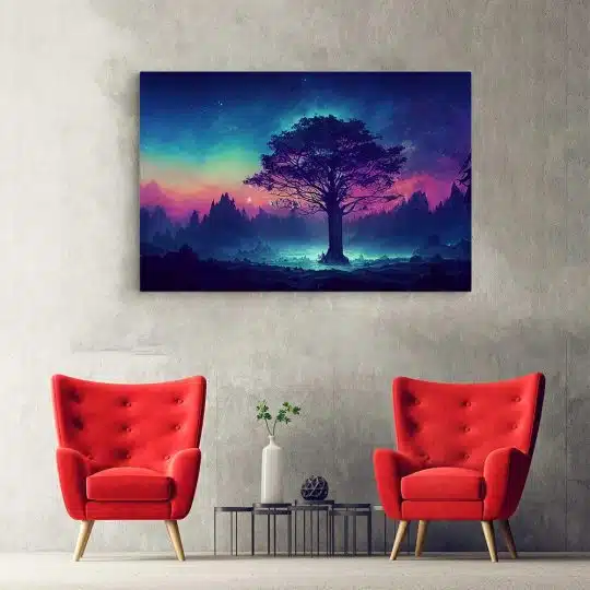 Tablou canvas peisaj fantezie padure neon la rasarit roz 1360 hol - Afis Poster Tablou cu copac fantezie peisaj fantastic pentru living casa birou bucatarie livrare in 24 ore la cel mai bun pret.