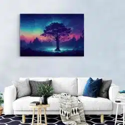 Tablou canvas peisaj fantezie padure neon la rasarit roz 1360 living modern - Afis Poster Tablou cu copac fantezie peisaj fantastic pentru living casa birou bucatarie livrare in 24 ore la cel mai bun pret.