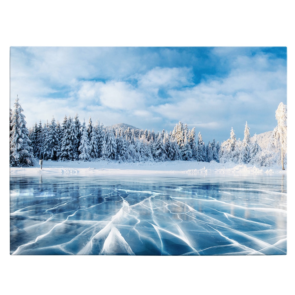 Tablou canvas peisaj iarna lac inghetat, albastru, alb 1227 - Material produs:: Tablou canvas pe panza CU RAMA, Dimensiunea:: 80x120 cm