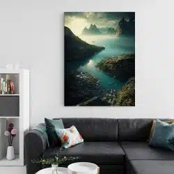 Tablou canvas peisaj munte cu fluviu verde negru albastru 1081 living 2 - Afis Poster peisaj munte cu fluviu verde negru albastru pentru living casa birou bucatarie livrare in 24 ore la cel mai bun pret.