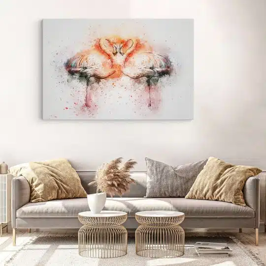 Tablou canvas pereche de flamingo acuarela alb roz portocaliu 1131 living modern 3 - Afis Poster pereche flamingo acuarela alb roz portocaliu pentru living casa birou bucatarie livrare in 24 ore la cel mai bun pret.