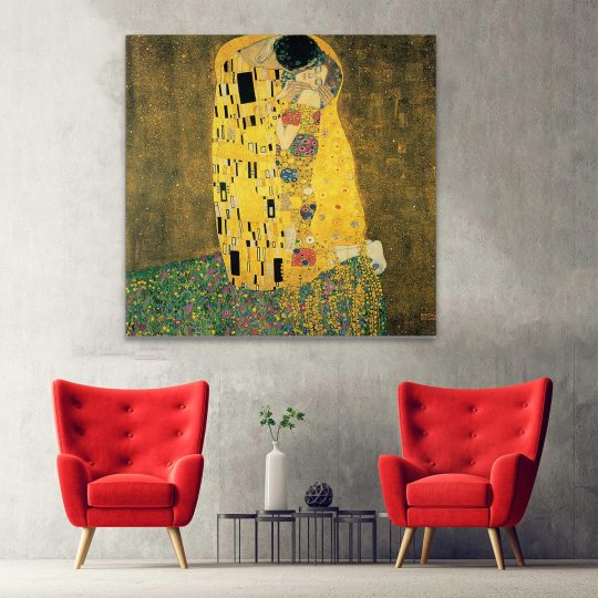 Tablou canvas pictura Sarutul de Gustav Klimt galben 1314 hol - Afis Poster pictura Sarutul de Gustav Klimt galben pentru living casa birou bucatarie livrare in 24 ore la cel mai bun pret.