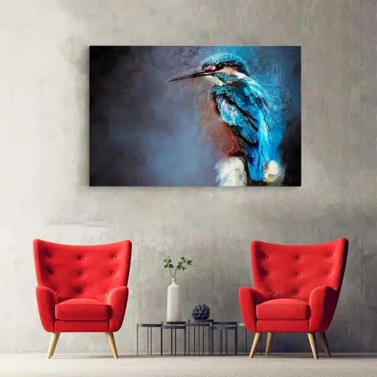 Tablou canvas pictura pasare kingfisher albastru maro negru 1188 hol - Afis Poster pictura pasare pentru living casa birou bucatarie livrare in 24 ore la cel mai bun pret.