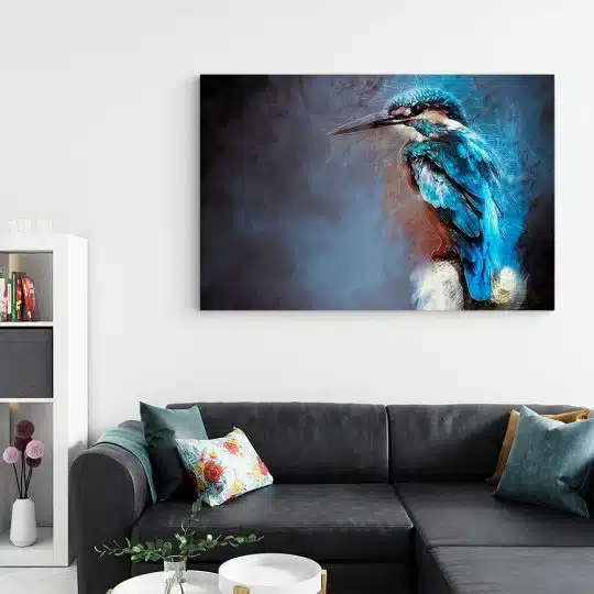 Tablou canvas pictura pasare kingfisher albastru maro negru 1188 living - Afis Poster pictura pasare pentru living casa birou bucatarie livrare in 24 ore la cel mai bun pret.