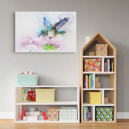 Tablou canvas pictura pasare zburand roz verde albastru 1106 camera copii - Afis Poster pictura pasare colibri in zbor roz verde albastru pentru living casa birou bucatarie livrare in 24 ore la cel mai bun pret.