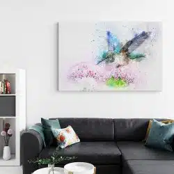 Tablou canvas pictura pasare zburand roz verde albastru 1106 living - Afis Poster pictura pasare colibri in zbor roz verde albastru pentru living casa birou bucatarie livrare in 24 ore la cel mai bun pret.