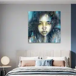 Tablou canvas pictura portret femeie albastru negru 1376 camera 1 - Afis Poster tablou modern pictura portret pentru living casa birou bucatarie livrare in 24 ore la cel mai bun pret.