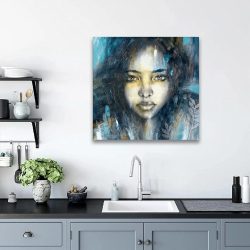 Tablou canvas pictura portret femeie albastru negru 1376 camera 3 - Afis Poster tablou modern pictura portret pentru living casa birou bucatarie livrare in 24 ore la cel mai bun pret.
