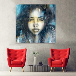 Tablou canvas pictura portret femeie albastru negru 1376 hol - Afis Poster tablou modern pictura portret pentru living casa birou bucatarie livrare in 24 ore la cel mai bun pret.