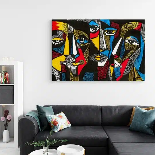 Tablou canvas pictura stil cubism portrete femei multicolor 1383 living - Afis Poster pictura stil cubism portrete femei multicolor pentru living casa birou bucatarie livrare in 24 ore la cel mai bun pret.