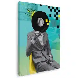 Tablou canvas pop art barbat in nuante albastru negru gri 1047 - Afis Poster pop art barbat disc pentru living casa birou bucatarie livrare in 24 ore la cel mai bun pret.