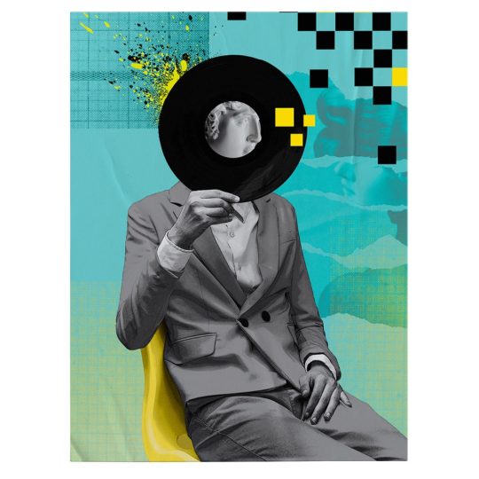 Tablou canvas pop art barbat in nuante albastru negru gri 1047 front - Afis Poster pop art barbat disc pentru living casa birou bucatarie livrare in 24 ore la cel mai bun pret.
