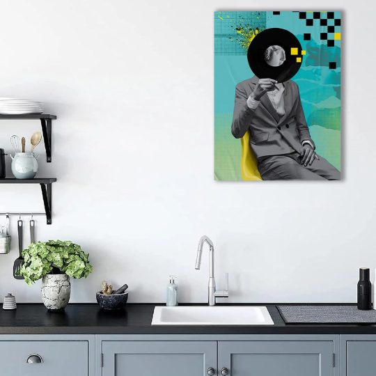 Tablou canvas pop art barbat in nuante albastru negru gri 1047 bucatarie - Afis Poster pop art barbat disc pentru living casa birou bucatarie livrare in 24 ore la cel mai bun pret.