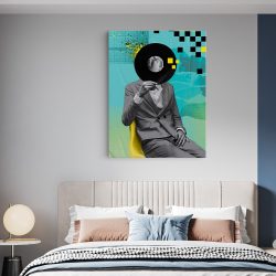Tablou canvas pop art barbat in nuante albastru negru gri 1047 dormitor - Afis Poster pop art barbat disc pentru living casa birou bucatarie livrare in 24 ore la cel mai bun pret.