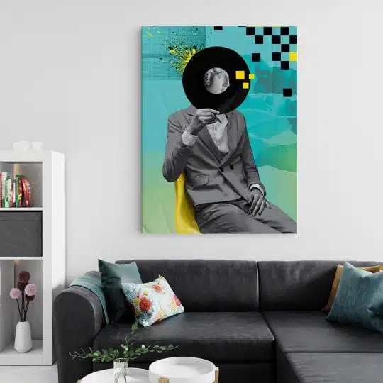 Tablou canvas pop art barbat in nuante albastru negru gri 1047 living 2 - Afis Poster pop art barbat disc pentru living casa birou bucatarie livrare in 24 ore la cel mai bun pret.