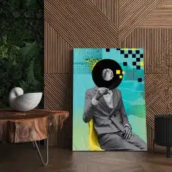 Tablou canvas pop art barbat in nuante albastru negru gri 1047 living - Afis Poster pop art barbat disc pentru living casa birou bucatarie livrare in 24 ore la cel mai bun pret.