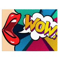 Tablou canvas pop art detaliu buze rosting WOW roz 1365 front - Afis Poster Tablou cu buze rosii wow pentru living casa birou bucatarie livrare in 24 ore la cel mai bun pret.