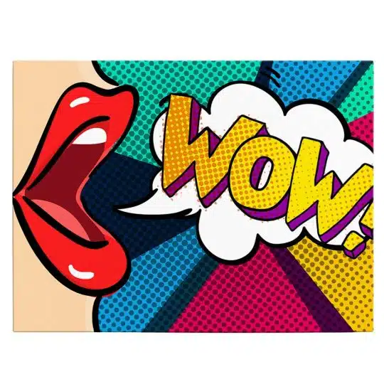 Tablou canvas pop art detaliu buze rosting WOW roz 1365 front - Afis Poster Tablou cu buze rosii wow pentru living casa birou bucatarie livrare in 24 ore la cel mai bun pret.