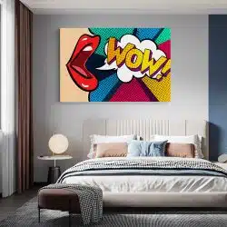 Tablou canvas pop art detaliu buze rosting WOW roz 1365 dormitor - Afis Poster Tablou cu buze rosii wow pentru living casa birou bucatarie livrare in 24 ore la cel mai bun pret.