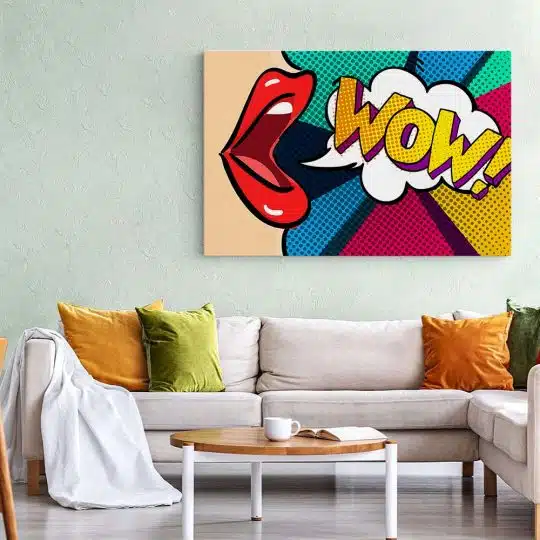 Tablou canvas pop art detaliu buze rosting WOW roz 1365 living 1 - Afis Poster Tablou cu buze rosii wow pentru living casa birou bucatarie livrare in 24 ore la cel mai bun pret.