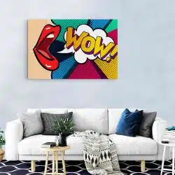 Tablou canvas pop art detaliu buze rosting WOW roz 1365 living modern - Afis Poster Tablou cu buze rosii wow pentru living casa birou bucatarie livrare in 24 ore la cel mai bun pret.