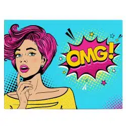 Tablou canvas pop art femeie cu par roz gandind OMG roz 1366 front - Afis Poster Tablou OMG pop art femeie pentru living casa birou bucatarie livrare in 24 ore la cel mai bun pret.