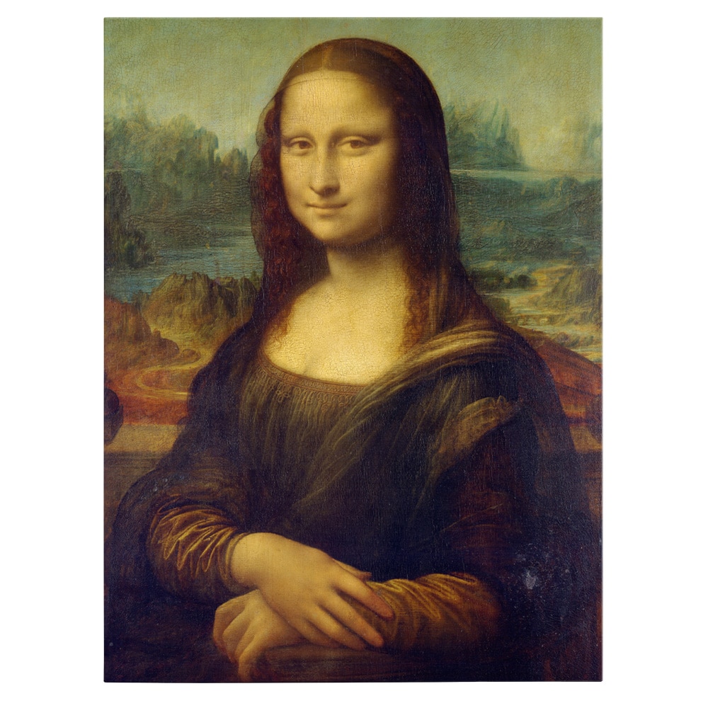 Tablou canvas portret Mona Lisa Leonardo da Vinci in nuante galben, maro, verde 1026 - Material produs:: Tablou canvas pe panza CU RAMA, Dimensiunea:: 80x120 cm