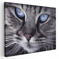 Tablou canvas portret de pisica detaliu in alb negru albastru 1132 - Afis Poster portret pisica detaliu pentru living casa birou bucatarie livrare in 24 ore la cel mai bun pret.
