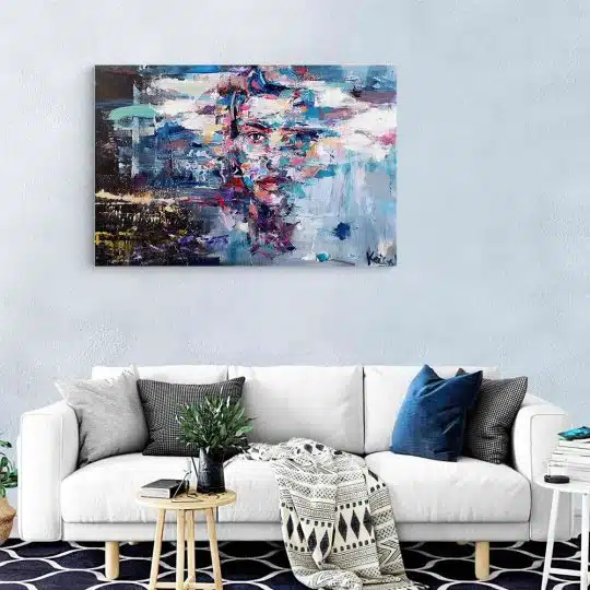 Tablou canvas portret femeie abstract alb albastru rosu negru 1173 living modern - Afis Poster portret de femeie abstract pentru living casa birou bucatarie livrare in 24 ore la cel mai bun pret.