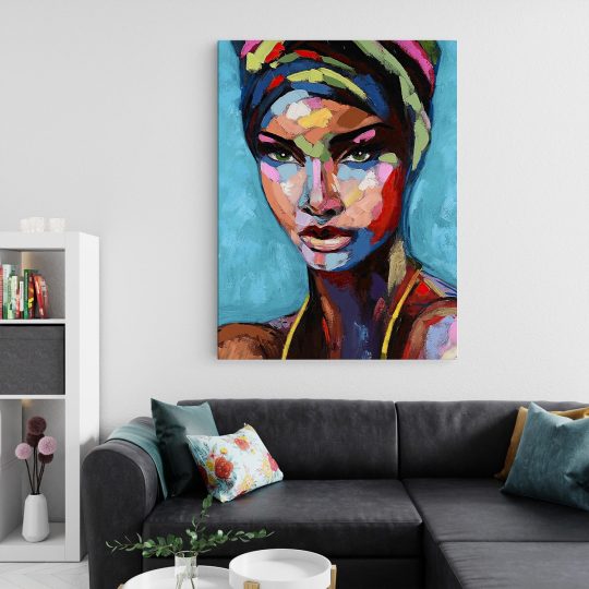 Tablou canvas portret femeie africana pictura multicolor 1012 living 2 - Afis Poster portret femeie africana pictura pentru living casa birou bucatarie livrare in 24 ore la cel mai bun pret.