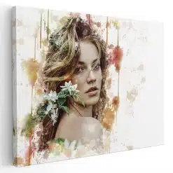 Tablou canvas portret femeie cu flori multicolor 1208 - Afis Poster femeie cu flori pentru living casa birou bucatarie livrare in 24 ore la cel mai bun pret.