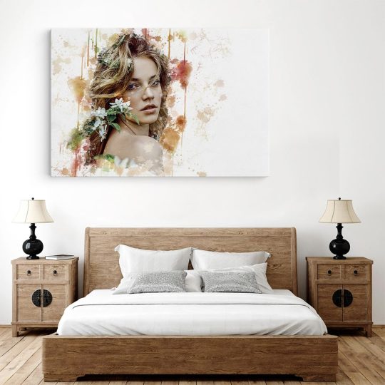 Tablou canvas portret femeie cu flori multicolor 1208 dormitor 3 - Afis Poster femeie cu flori pentru living casa birou bucatarie livrare in 24 ore la cel mai bun pret.