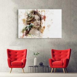 Tablou canvas portret femeie cu flori multicolor 1208 hol - Afis Poster femeie cu flori pentru living casa birou bucatarie livrare in 24 ore la cel mai bun pret.