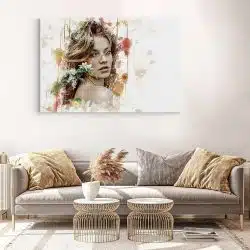 Tablou canvas portret femeie cu flori multicolor 1208 living modern 3 - Afis Poster femeie cu flori pentru living casa birou bucatarie livrare in 24 ore la cel mai bun pret.