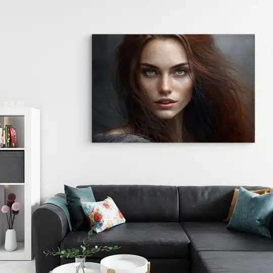 Tablou canvas portret femeie cu parul roscat rosu maro 1236 living - Afis Poster portret femeie cu parul roscat rosu maro pentru living casa birou bucatarie livrare in 24 ore la cel mai bun pret.