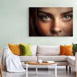 Tablou canvas portret femeie cu pistrui maro crem 1237 living 1 - Afis Poster portret femeie cu pistrui maro crem pentru living casa birou bucatarie livrare in 24 ore la cel mai bun pret.