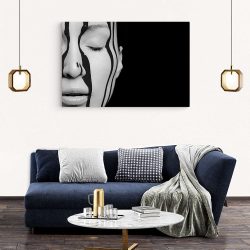 Tablou canvas portret femeie cu vopsea curgand alb negru 1147 living modern 2 - Afis Poster portret femeie pentru living casa birou bucatarie livrare in 24 ore la cel mai bun pret.