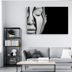 Tablou canvas portret femeie cu vopsea curgand alb negru 1147 living modern 4 - Afis Poster portret femeie pentru living casa birou bucatarie livrare in 24 ore la cel mai bun pret.