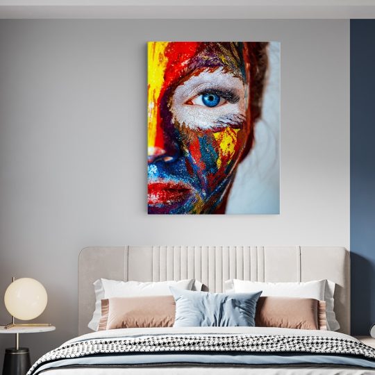 Tablou canvas portret femeie facepainting multicolor 1308 dormitor - Afis Poster tablou face painting multicolor pentru living casa birou bucatarie livrare in 24 ore la cel mai bun pret.