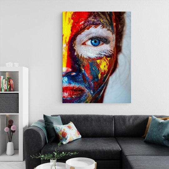 Tablou canvas portret femeie facepainting multicolor 1308 living 2 - Afis Poster tablou face painting multicolor pentru living casa birou bucatarie livrare in 24 ore la cel mai bun pret.