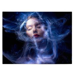 Tablou canvas portret femeie visand neon albastru 1362 front - Afis Poster tablou portret femeie visand pentru living casa birou bucatarie livrare in 24 ore la cel mai bun pret.