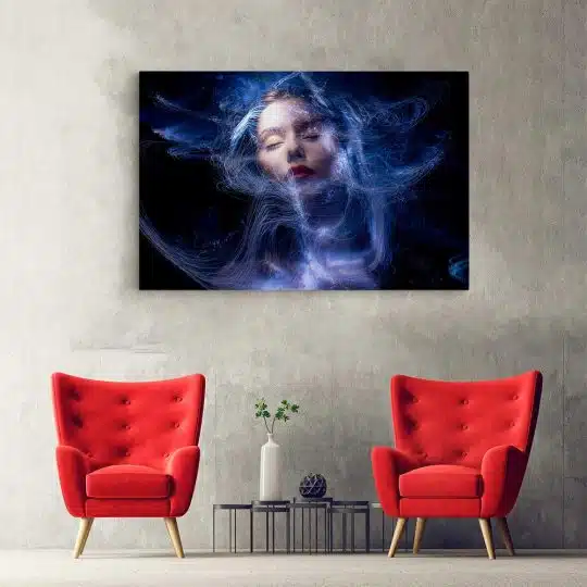 Tablou canvas portret femeie visand neon albastru 1362 hol - Afis Poster tablou portret femeie visand pentru living casa birou bucatarie livrare in 24 ore la cel mai bun pret.