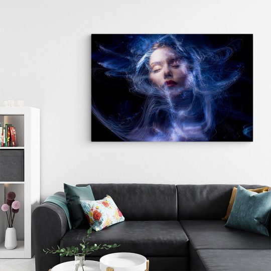 Tablou canvas portret femeie visand neon albastru 1362 living - Afis Poster tablou portret femeie visand pentru living casa birou bucatarie livrare in 24 ore la cel mai bun pret.