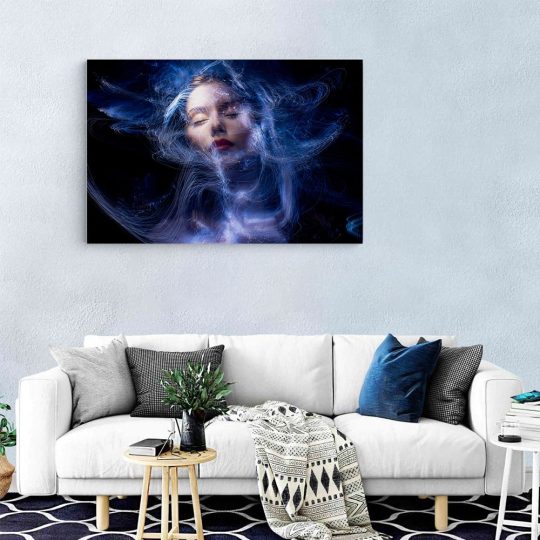 Tablou canvas portret femeie visand neon albastru 1362 living modern - Afis Poster tablou portret femeie visand pentru living casa birou bucatarie livrare in 24 ore la cel mai bun pret.