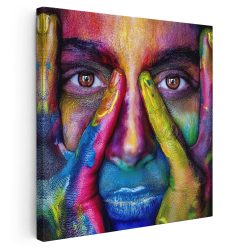 Tablou canvas portret femeie vopsita multicolor multicolor 1245 - Afis Poster portret femeie vopsita multicolor multicolor pentru living casa birou bucatarie livrare in 24 ore la cel mai bun pret.